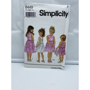 Simplicity 8449 Girls Pretty Summer Dress w/ Back Variations Pattern 5-6X New FF